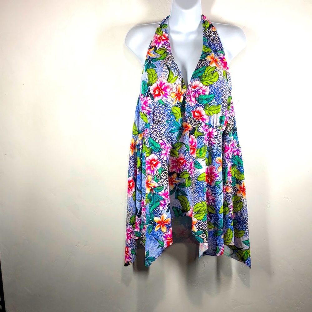 NWT Swimsuits for All blue floral tropical swim tank size 30